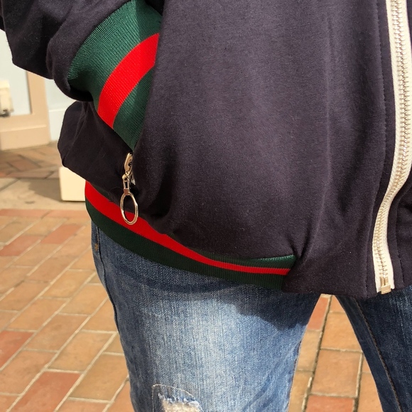 Blue Embroidered Floral Track Jacket Zip Hoodie - Picture 4 of 5